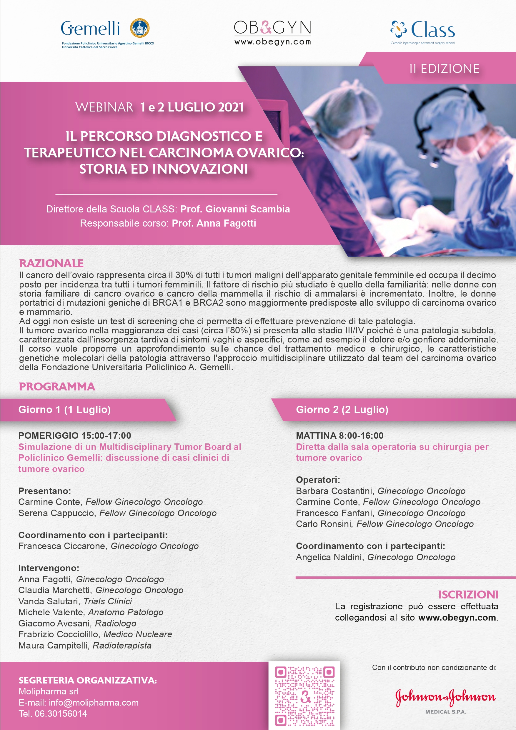 Programma Webinar- Il percorso diagnostico terapeutico del carcinoma ovarico: storia ed innovazioni - II Edizione
